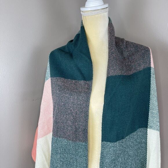 Unisex Multicolored Plaid Acrylic Fringe Scarf 70” x 24” Inches - Picture 12 of 16